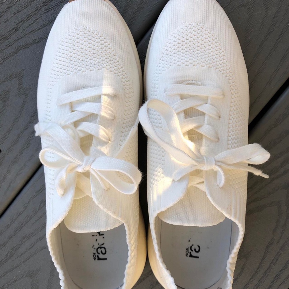 Women’s White Knit Lace-Up Sneakers